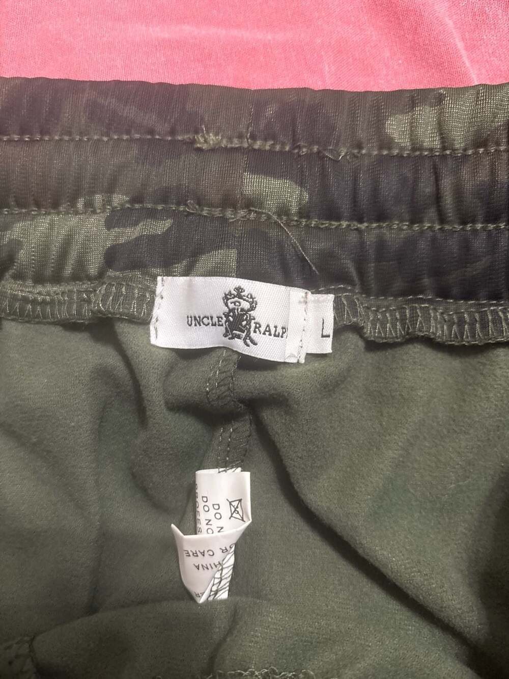 Uncle Ralph Camo Track Pants with Orange Side Stripe Size L